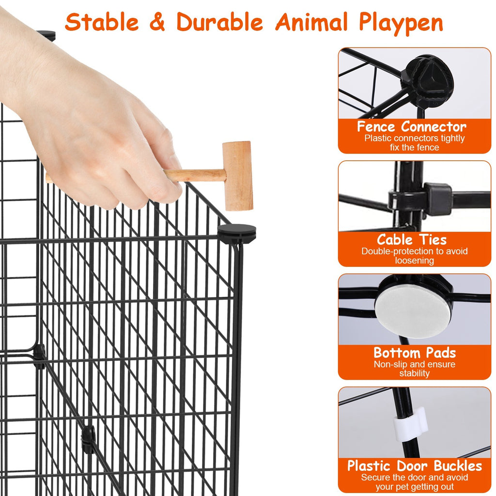 1Pc Small Animal Playpen With Door Dog Metal Playpen Small Medium Kitten Puppy Guinea Pig Rabbit Kennel Small Animal Cage Metal Wire Fence For Indoor Outdoor Yard Camping