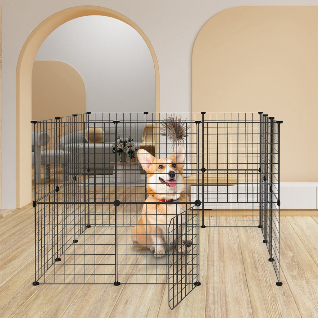 1Pc Small Animal Playpen With Door Dog Metal Playpen Small Medium Kitten Puppy Guinea Pig Rabbit Kennel Small Animal Cage Metal Wire Fence For Indoor Outdoor Yard Camping