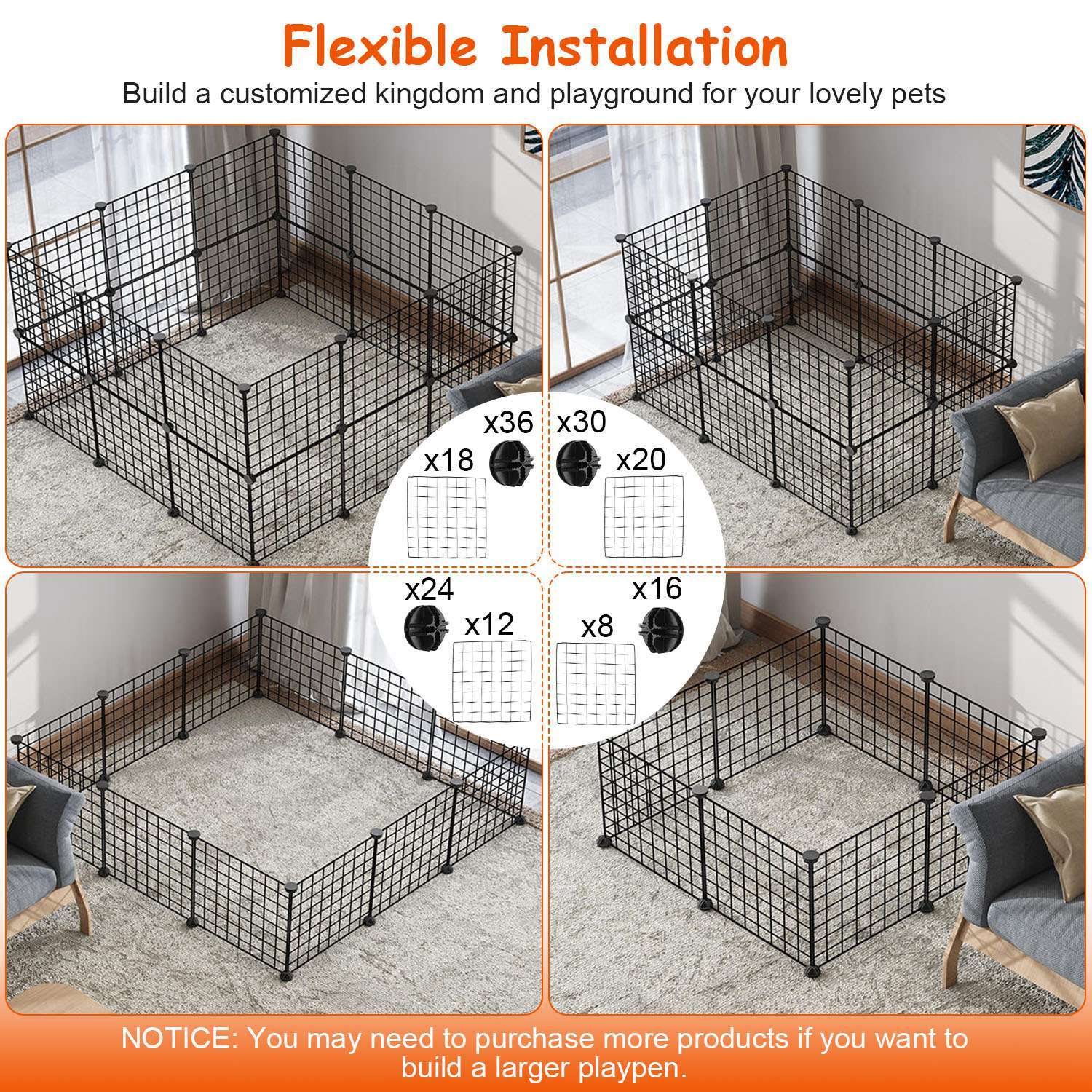 1Pc Small Animal Playpen With Door Dog Metal Playpen Small Medium Kitten Puppy Guinea Pig Rabbit Kennel Small Animal Cage Metal Wire Fence For Indoor Outdoor Yard Camping