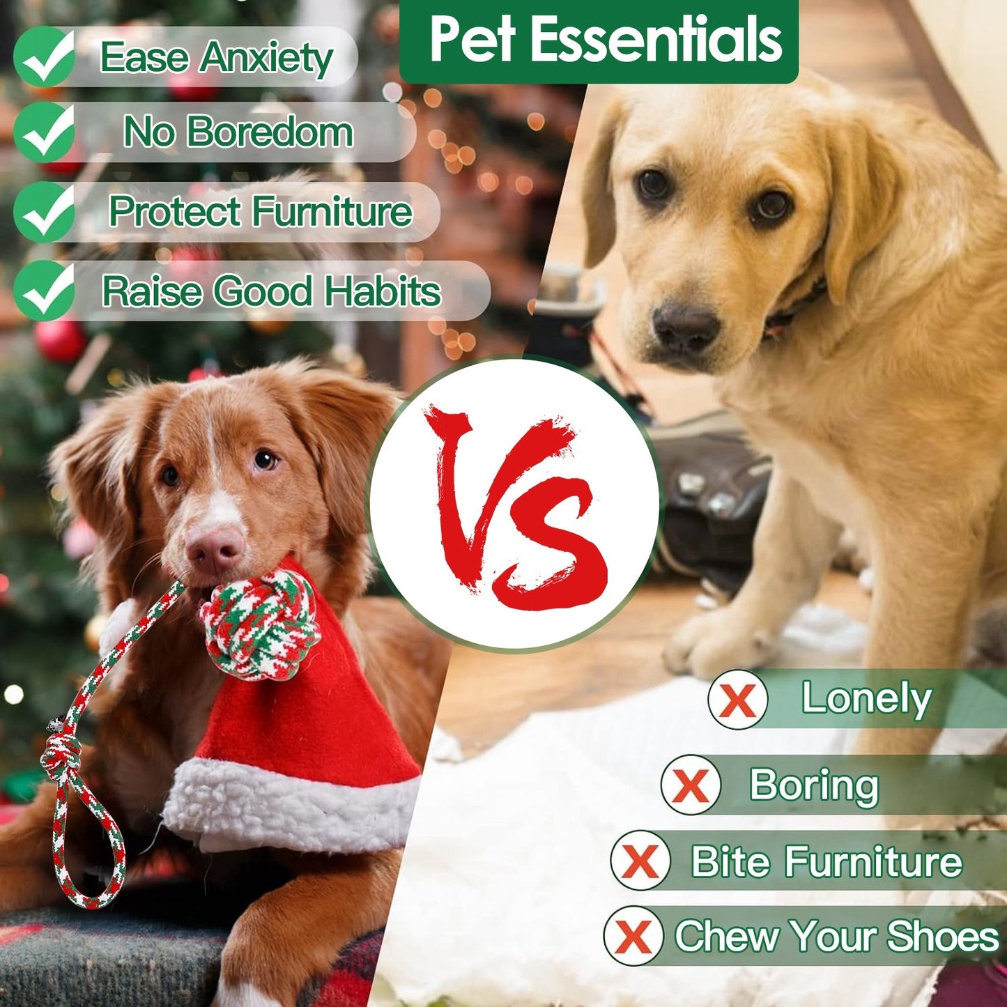 Set Of 5Pcs Christmas Dog Rope Chew Toys Dog Interactive Toys Set For Puppy Small Medium Aggressive Chewers Dogs Training Teething Playing