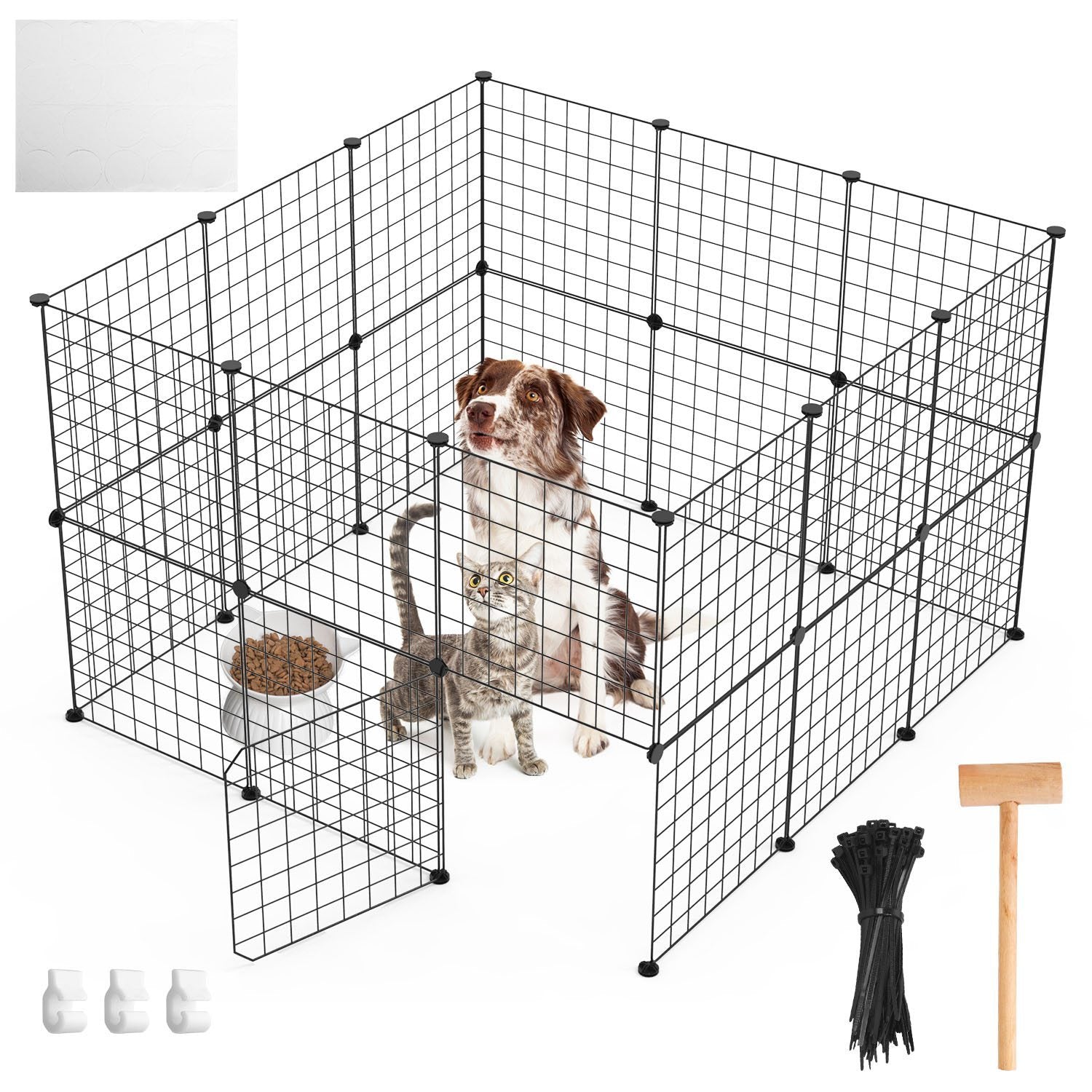 1Pc Small Animal Playpen With Door Dog Metal Playpen Small Medium Kitten Puppy Guinea Pig Rabbit Kennel Small Animal Cage Metal Wire Fence For Indoor Outdoor Yard Camping